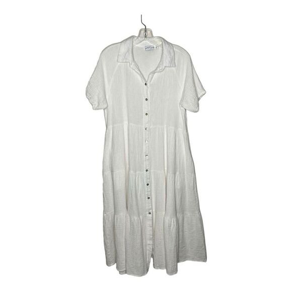 Petal & Pup Gauzy Tiered Button Front Midi Dress Size 6 Pockets Flowy Lagenlook - Picture 1 of 11
